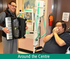 Myron with patient with harmonica